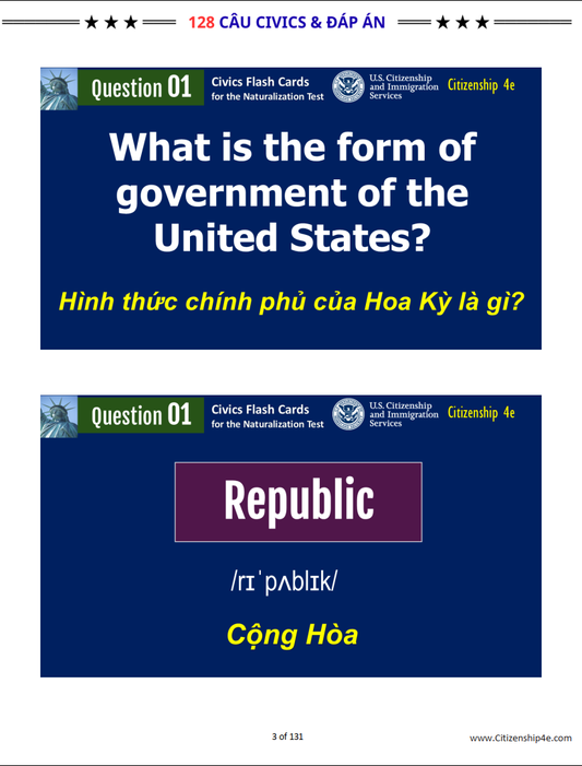 128 CÂU CIVICS CHO THI QUỐC TỊCH MỸ (2025-Theo thứ tự)