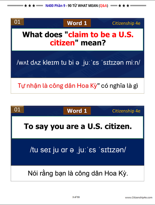 N400 Phần 9 - TOP 90 Từ What Mean cho PHỎNG VẤN QUỐC TỊCH MỸ