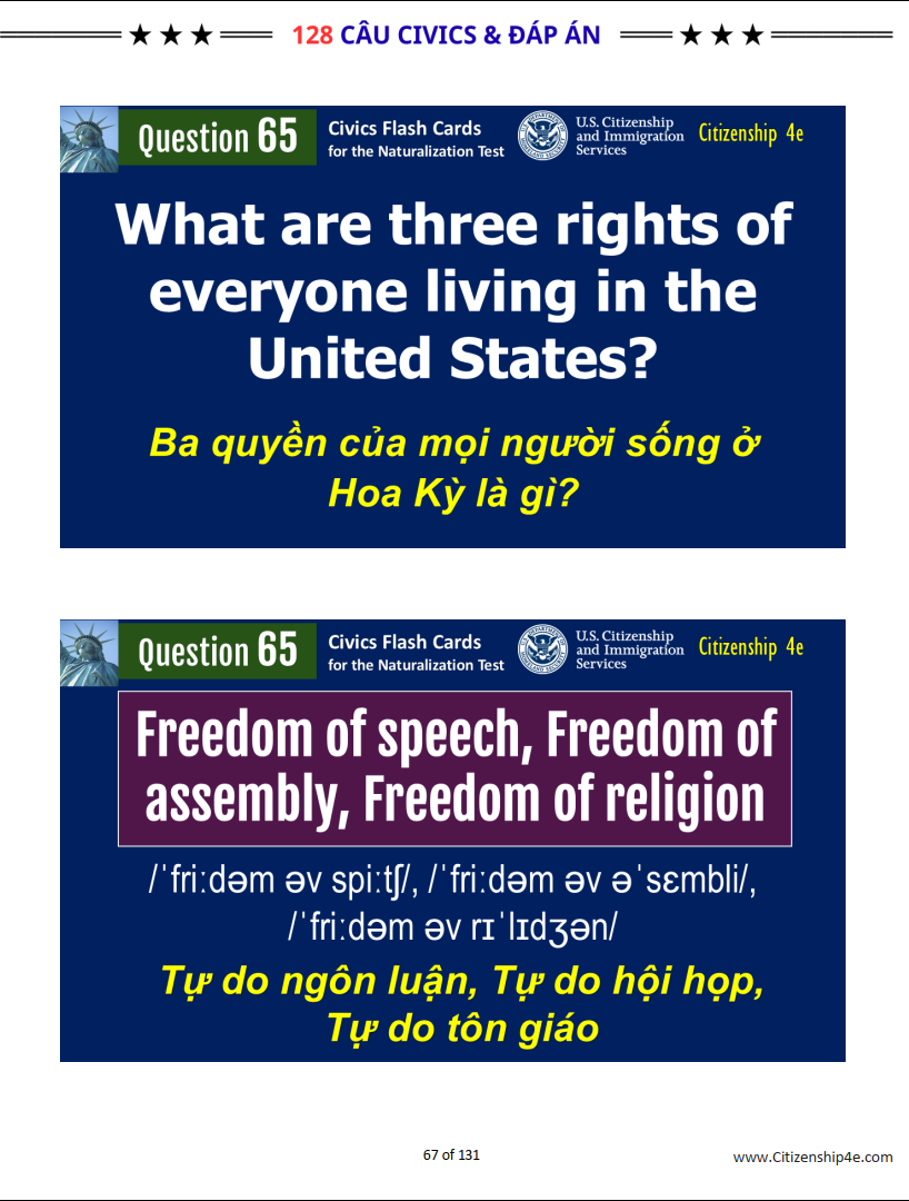 128 CÂU CIVICS CHO THI QUỐC TỊCH MỸ (2025-Theo thứ tự)