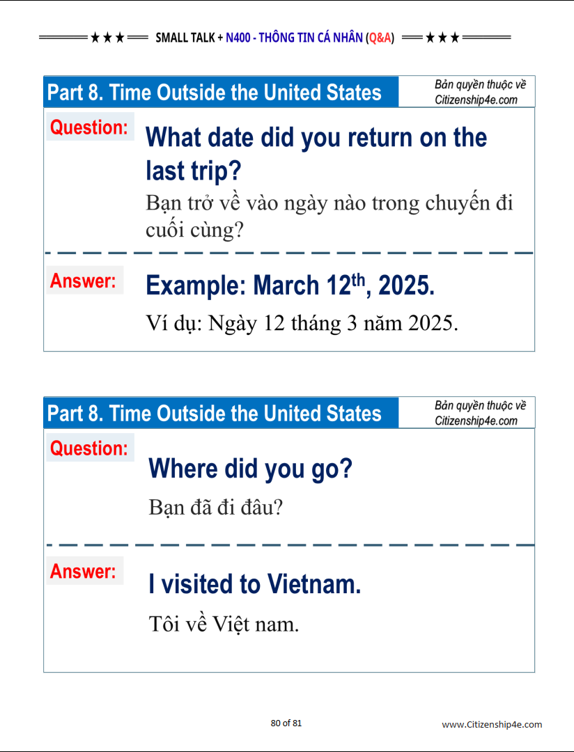 Small Talk & N400 Câu Hỏi Thông Tin Cá Nhân cho Thi Quốc Tịch Mỹ 2026
