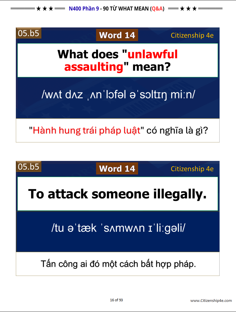 N400 Phần 9 - TOP 90 Từ What Mean cho PHỎNG VẤN QUỐC TỊCH MỸ
