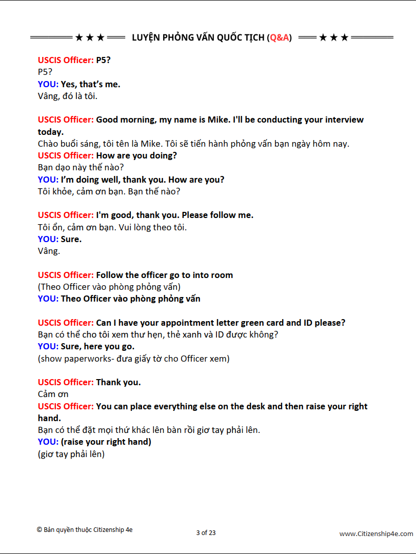 PHỎNG VẤN QUỐC TỊCH MỸ 2026 – Luyện Nói và trả lời đáp án
