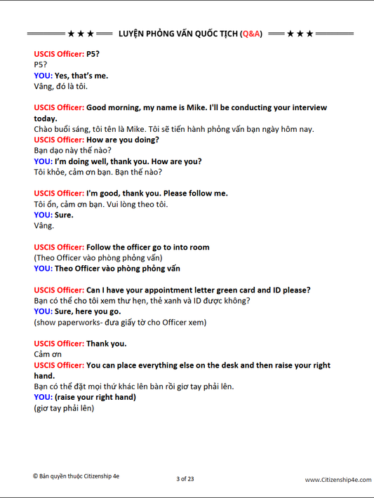 PHỎNG VẤN QUỐC TỊCH MỸ 2026 – Luyện Nói và trả lời đáp án