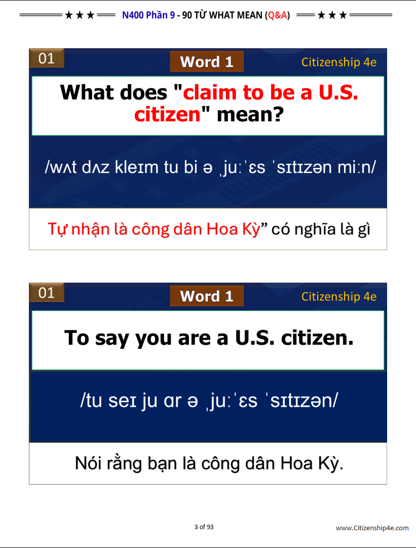 N400 Phần 9 - TOP 90 Từ What Mean cho PHỎNG VẤN QUỐC TỊCH MỸ