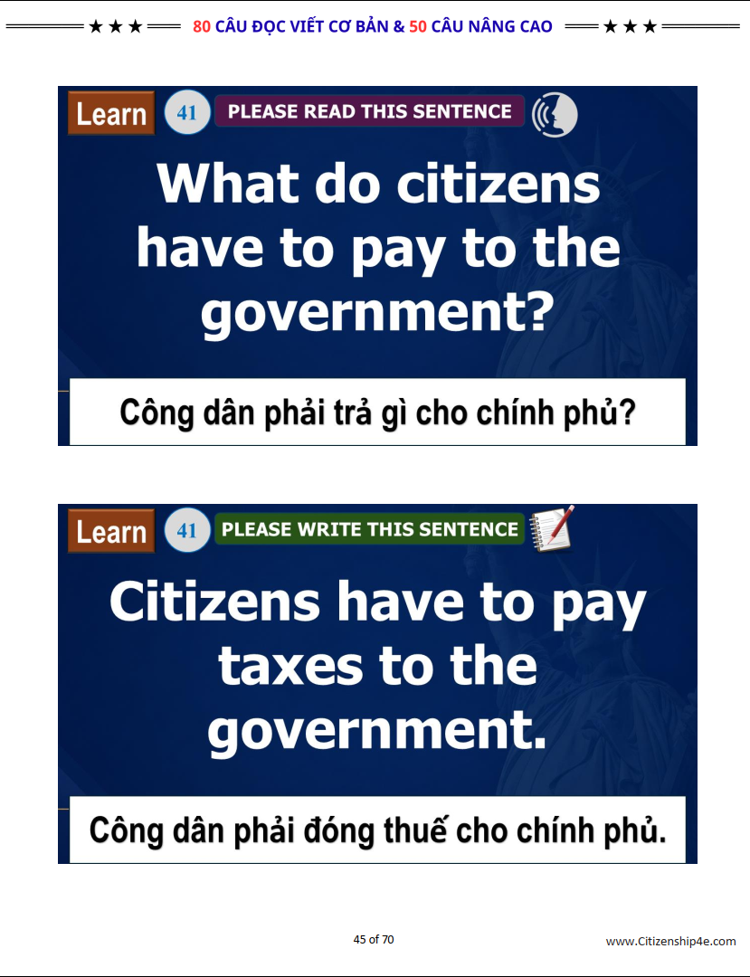 130 CÂU ĐỌC và VIẾT cho Phỏng Vấn Quốc Tịch Mỹ 2026 (80 câu cơ bản + 50 câu nâng cao)